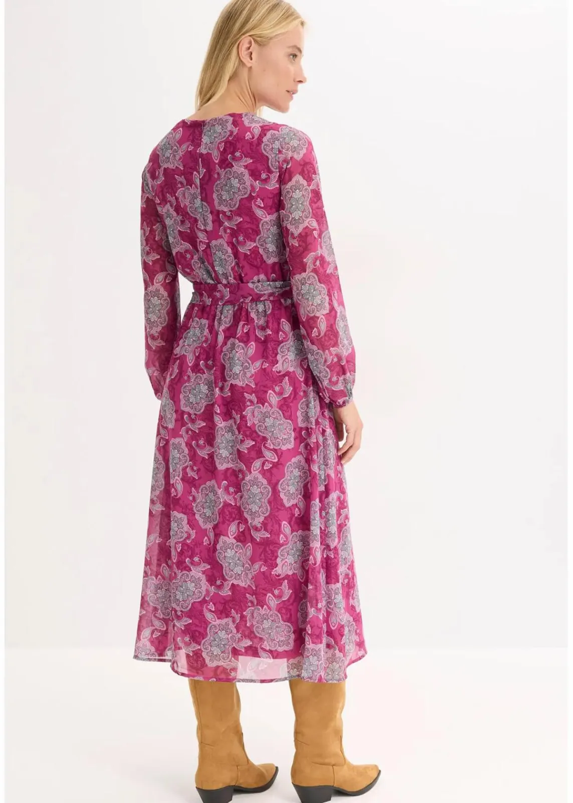 bonprix Bekleidung·Pullover & Strickjacken|Kleider^Chiffonkleid mit Paisley-Druck dunkelfuchsia/mint/blütenpink paisley