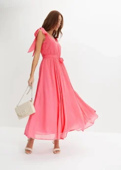 bonprix Bekleidung·Pullover & Strickjacken|Festliche Mode^Chiffonkleid mit Schleifendetails pink