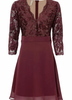 bonprix Kleider|Festliche Mode^Chiffonkleid mit Spitze ahornrot