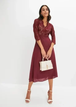 bonprix Kleider|Festliche Mode^Chiffonkleid mit Spitze ahornrot