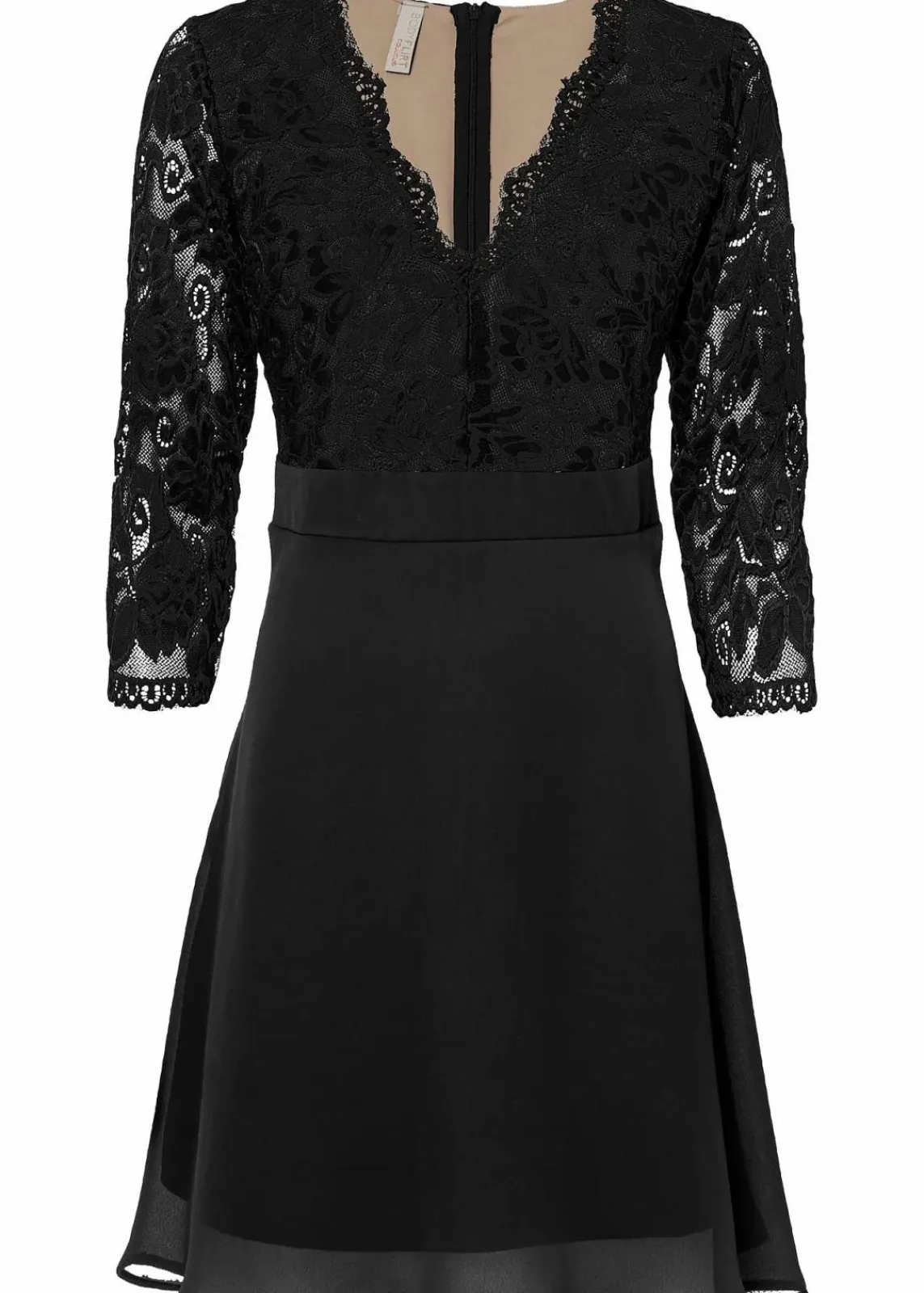 bonprix Bekleidung·Pullover & Strickjacken|Festliche Mode^Chiffonkleid mit Spitze schwarz