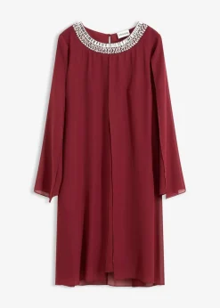 bonprix Bekleidung·Pullover & Strickjacken|Festliche Mode^Chiffonkleid mit Strassstein-Applikation rubinrot