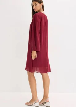 bonprix Bekleidung·Pullover & Strickjacken|Festliche Mode^Chiffonkleid mit Strassstein-Applikation rubinrot