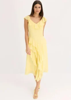 bonprix Bekleidung·Pullover & Strickjacken|Festliche Mode^Chiffonkleid mit Trägern und Volants hellgelb