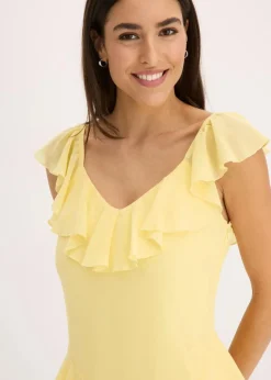 bonprix Bekleidung·Pullover & Strickjacken|Festliche Mode^Chiffonkleid mit Trägern und Volants hellgelb