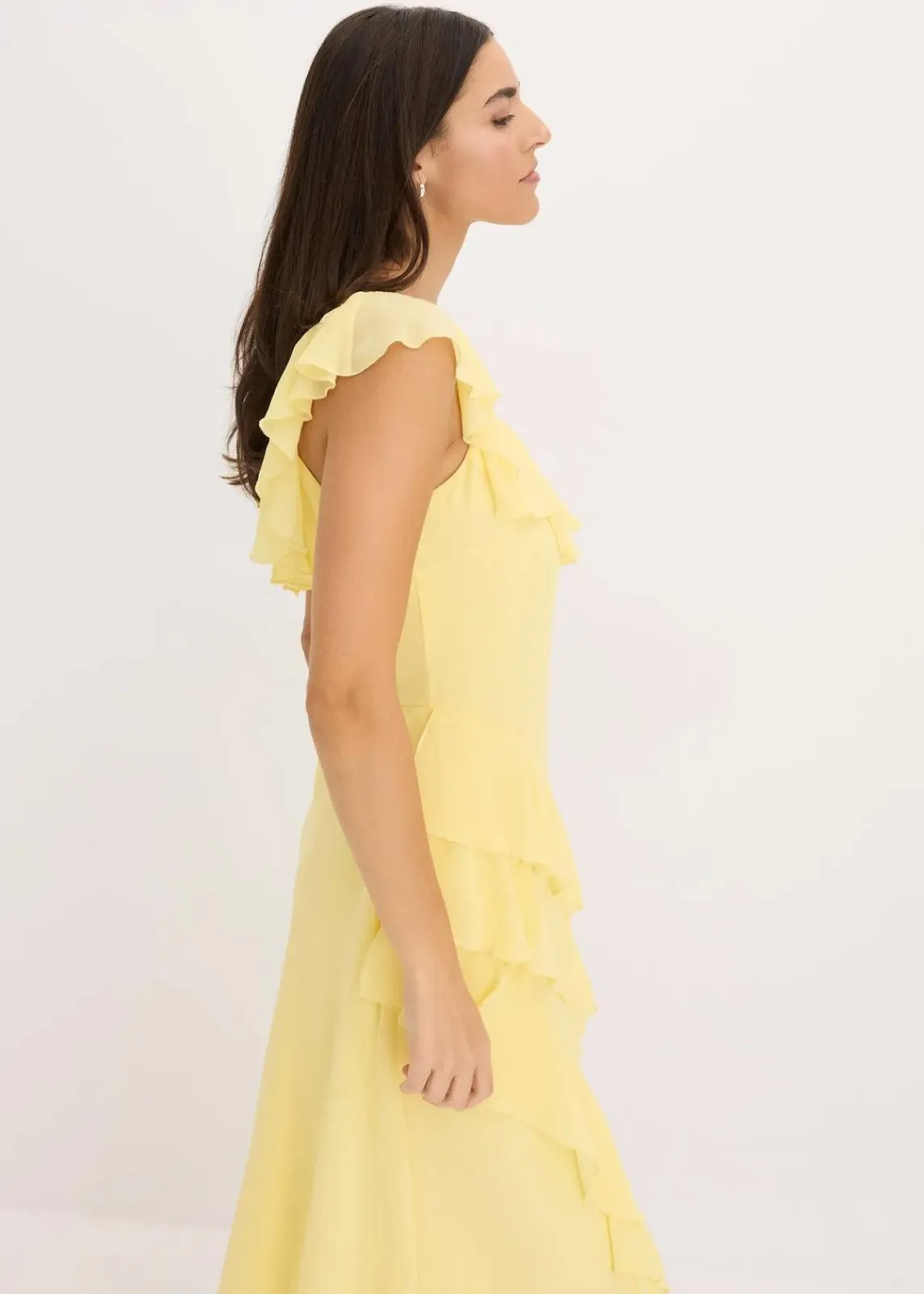 bonprix Bekleidung·Pullover & Strickjacken|Festliche Mode^Chiffonkleid mit Trägern und Volants hellgelb