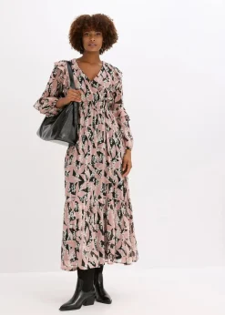 bonprix Bekleidung·Pullover & Strickjacken|Kleider^Chiffonkleid mit Volants schwarz/rosenholz floral