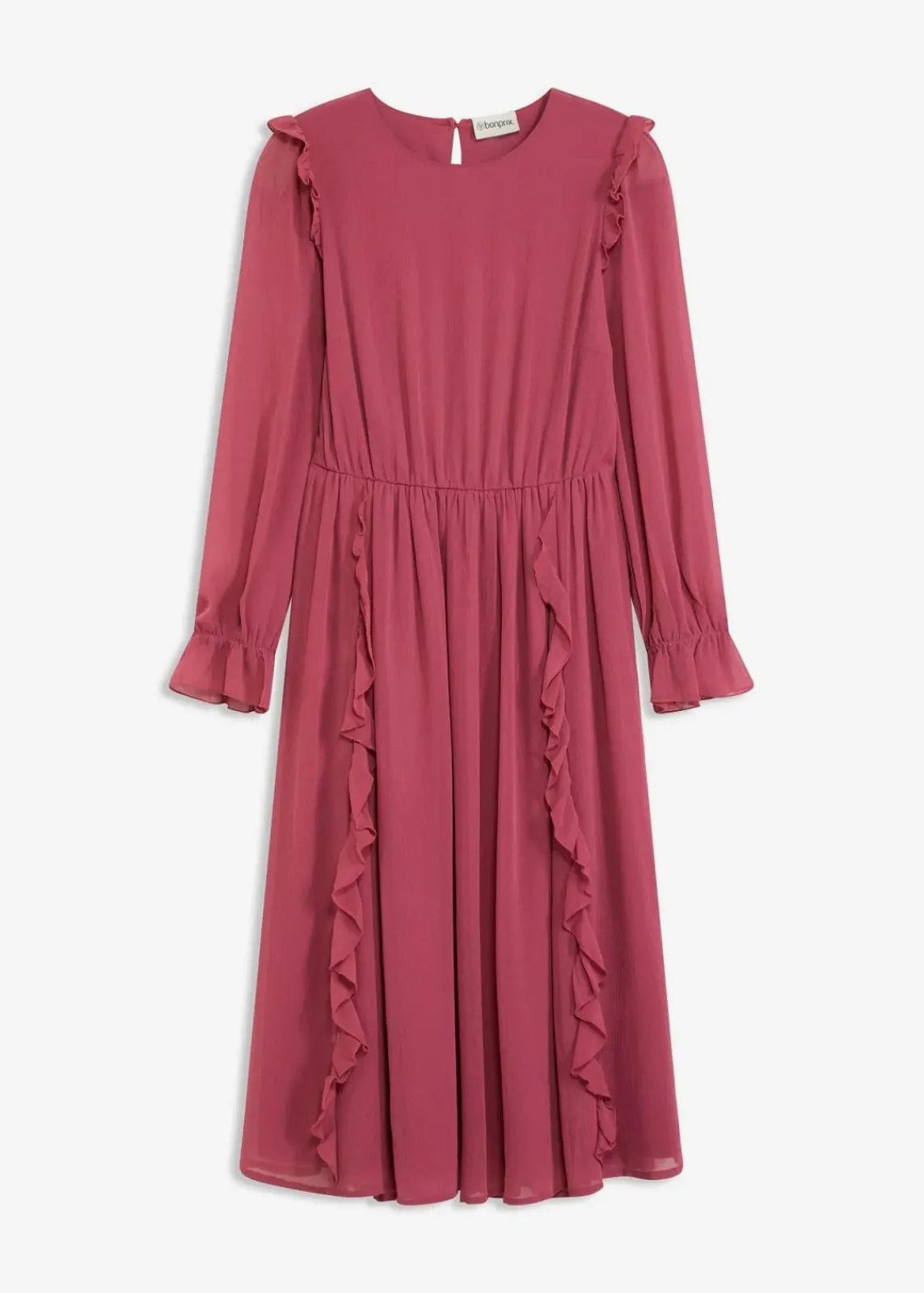 bonprix Bekleidung·Pullover & Strickjacken|Kleider^Chiffonkleid mit Volants waldbeere