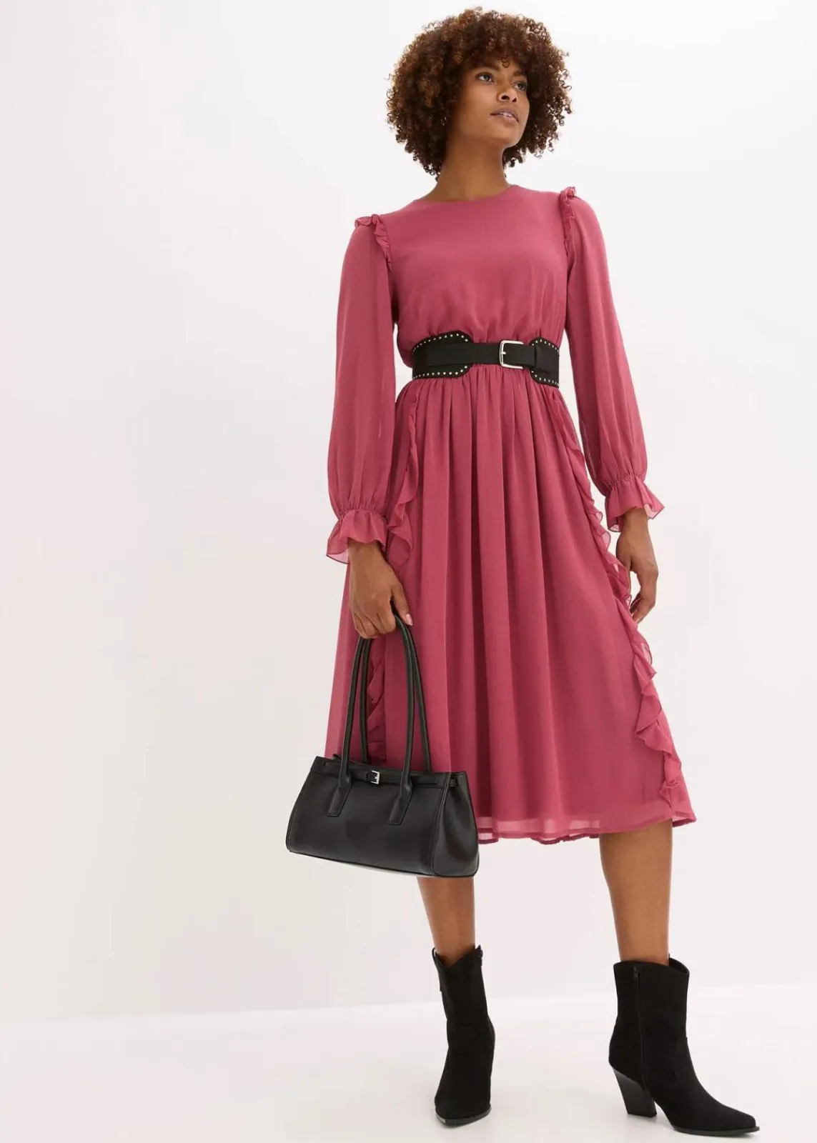 bonprix Bekleidung·Pullover & Strickjacken|Kleider^Chiffonkleid mit Volants waldbeere