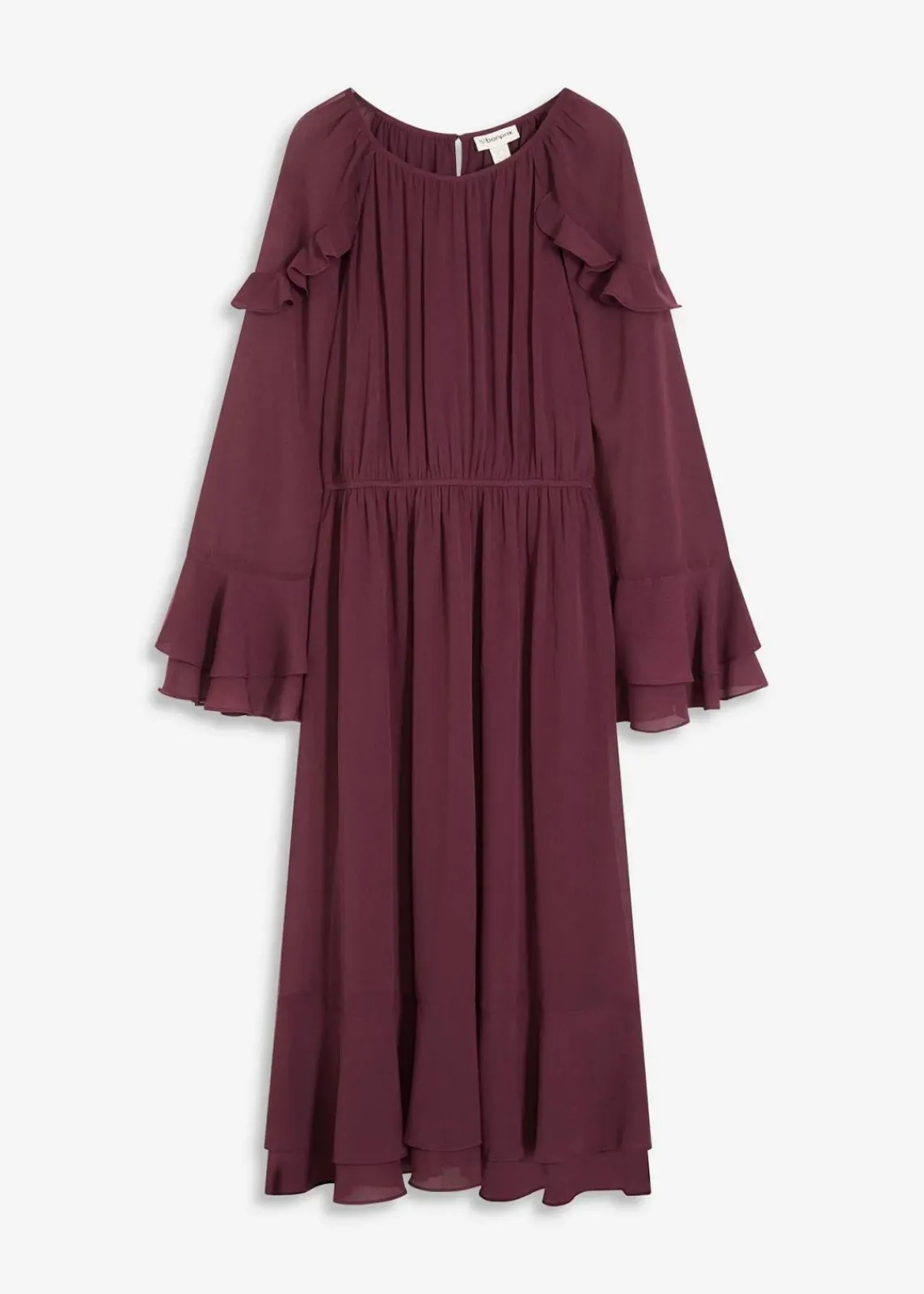 bonprix Bekleidung·Pullover & Strickjacken^Chiffonkleid mit Volants weinrot
