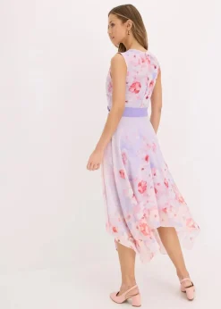 bonprix Bekleidung·Pullover & Strickjacken|Festliche Mode^Chiffonkleid mit Zipfelsaum und Bindeband helllila geblümt