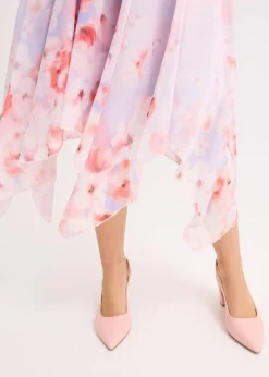 bonprix Bekleidung·Pullover & Strickjacken|Festliche Mode^Chiffonkleid mit Zipfelsaum und Bindeband helllila geblümt