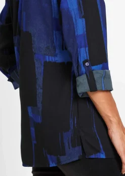 bonprix Blusen & Tuniken|Bekleidung·Jacken & Mäntel^Chiffon-Longbluse mit Druck saphirblau/schwarz