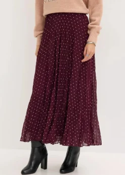 bonprix Nachhaltigere Materialien|Röcke^Chiffon-Rock in Crash-Optik weinrot/mattbeige gepunktet