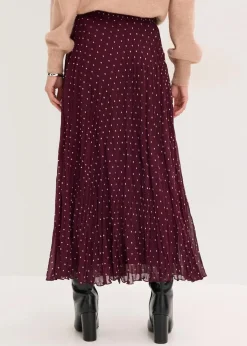 bonprix Nachhaltigere Materialien|Röcke^Chiffon-Rock in Crash-Optik weinrot/mattbeige gepunktet