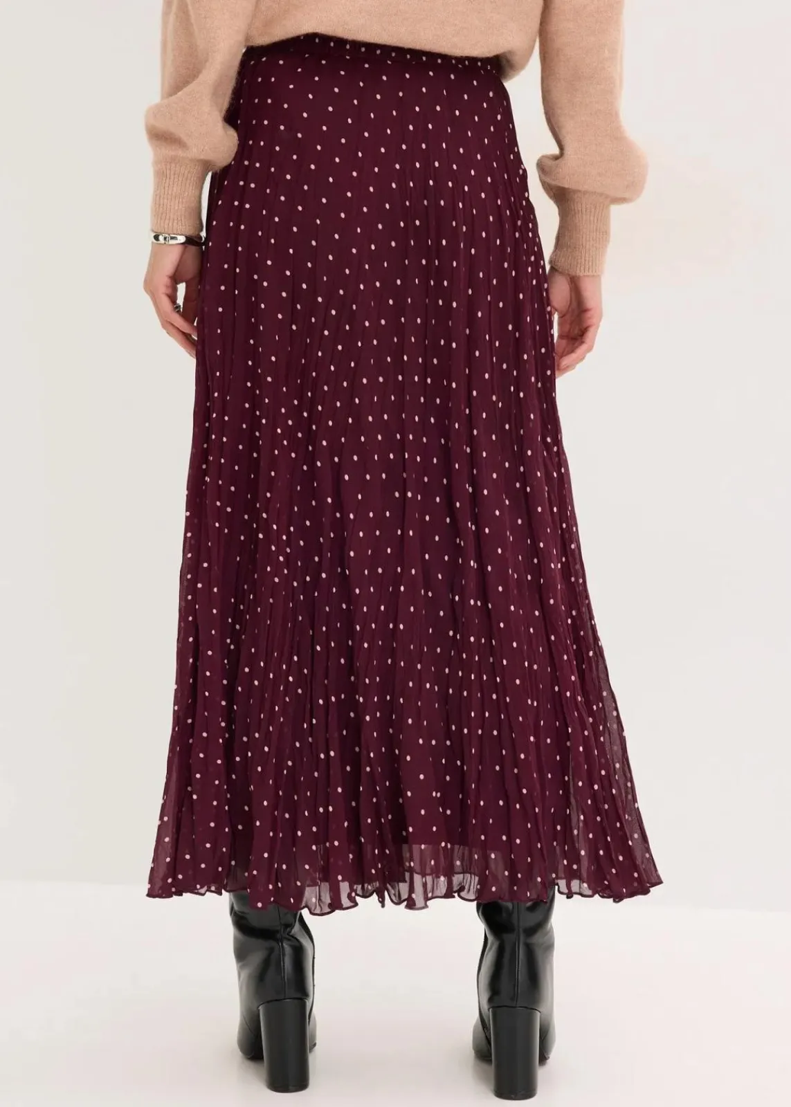 bonprix Nachhaltigere Materialien|Röcke^Chiffon-Rock in Crash-Optik weinrot/mattbeige gepunktet