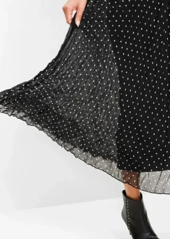 bonprix Bekleidung·Sportbekleidung|Nachhaltigere Materialien^Chiffon-Rock in Crash-Optik schwarz/weiß gepunktet