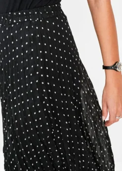 bonprix Bekleidung·Sportbekleidung|Nachhaltigere Materialien^Chiffon-Rock in Crash-Optik schwarz/weiß gepunktet
