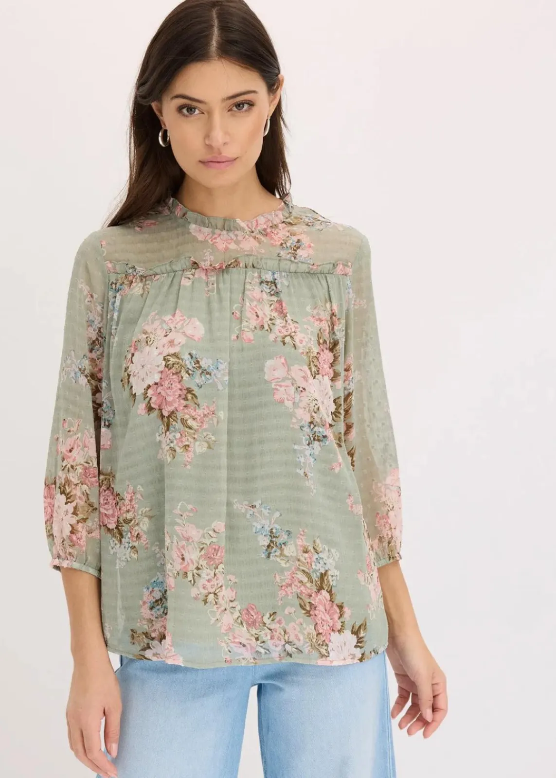 bonprix Bekleidung·Jacken & Mäntel|Blusen & Tuniken^Chiffon-Tunika hellschilf geblümt