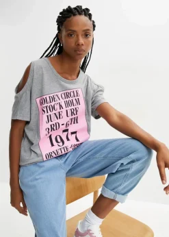 bonprix Shirts & Tops^Cold-Shoulder-Shirt grau bedruckt