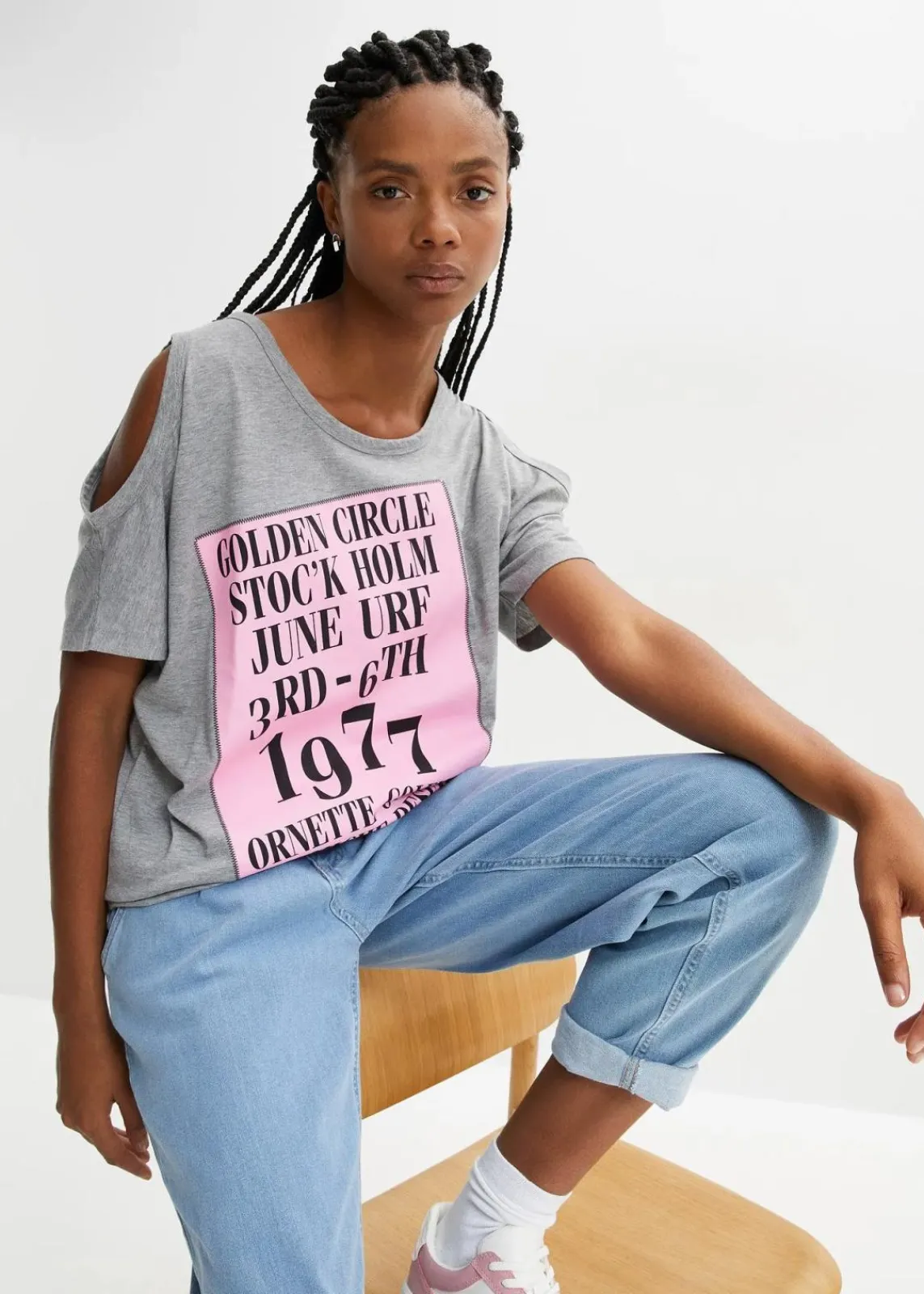 bonprix Shirts & Tops^Cold-Shoulder-Shirt grau bedruckt