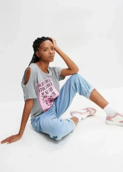 bonprix Shirts & Tops^Cold-Shoulder-Shirt grau bedruckt