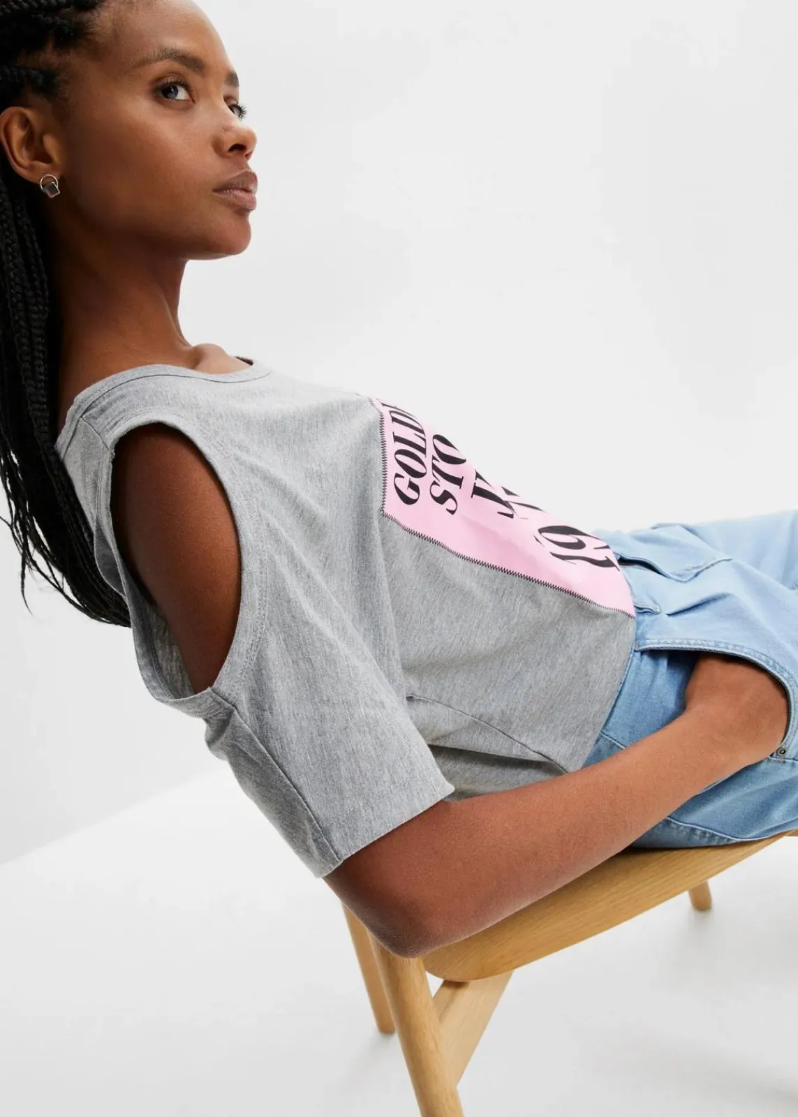 bonprix Shirts & Tops^Cold-Shoulder-Shirt grau bedruckt