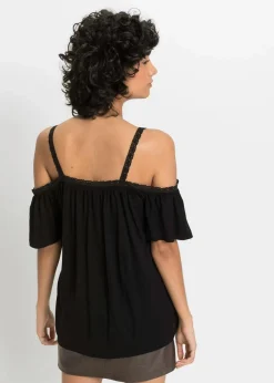 bonprix Shirts & Tops|Nachhaltigere Materialien^Cold-Shoulder-Shirt aus softer Viskose schwarz