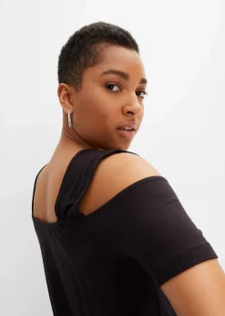 bonprix Shirts & Tops|Nachhaltigere Materialien^Cold-Shoulder-Shirt aus softer Viskose schwarz