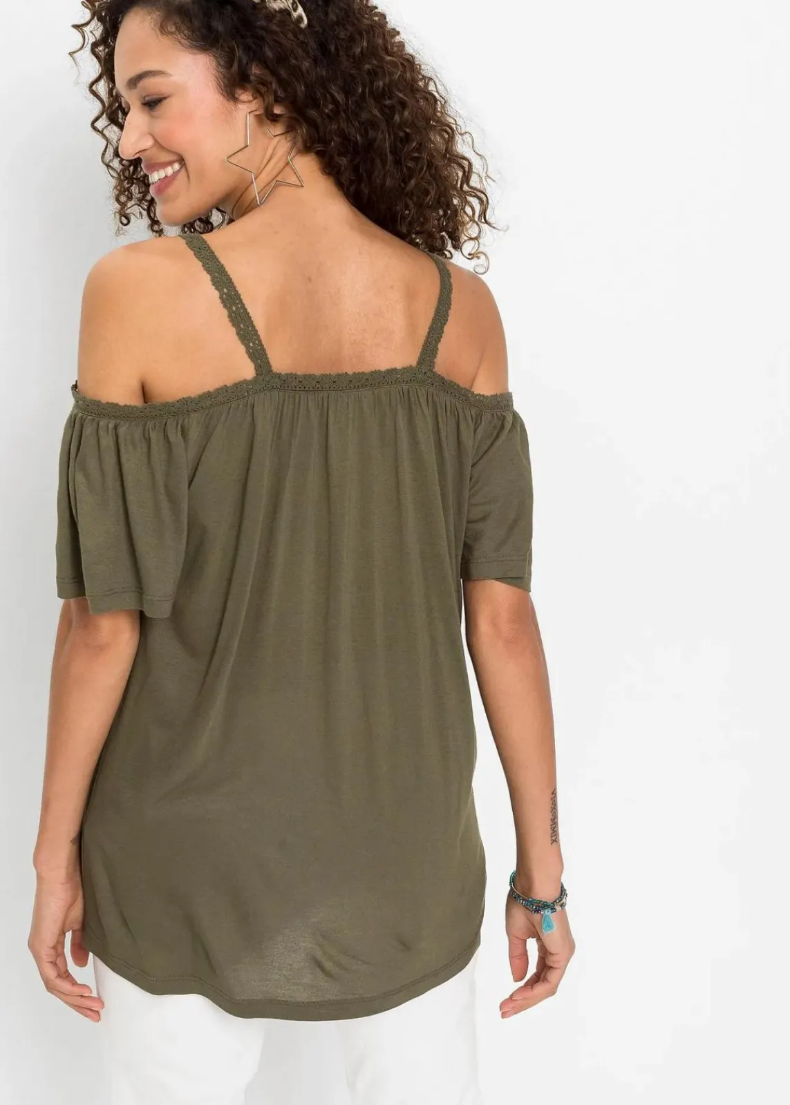 bonprix Nachhaltigere Materialien|Shirts & Tops^Cold-Shoulder-Shirt aus softer Viskose dunkeloliv