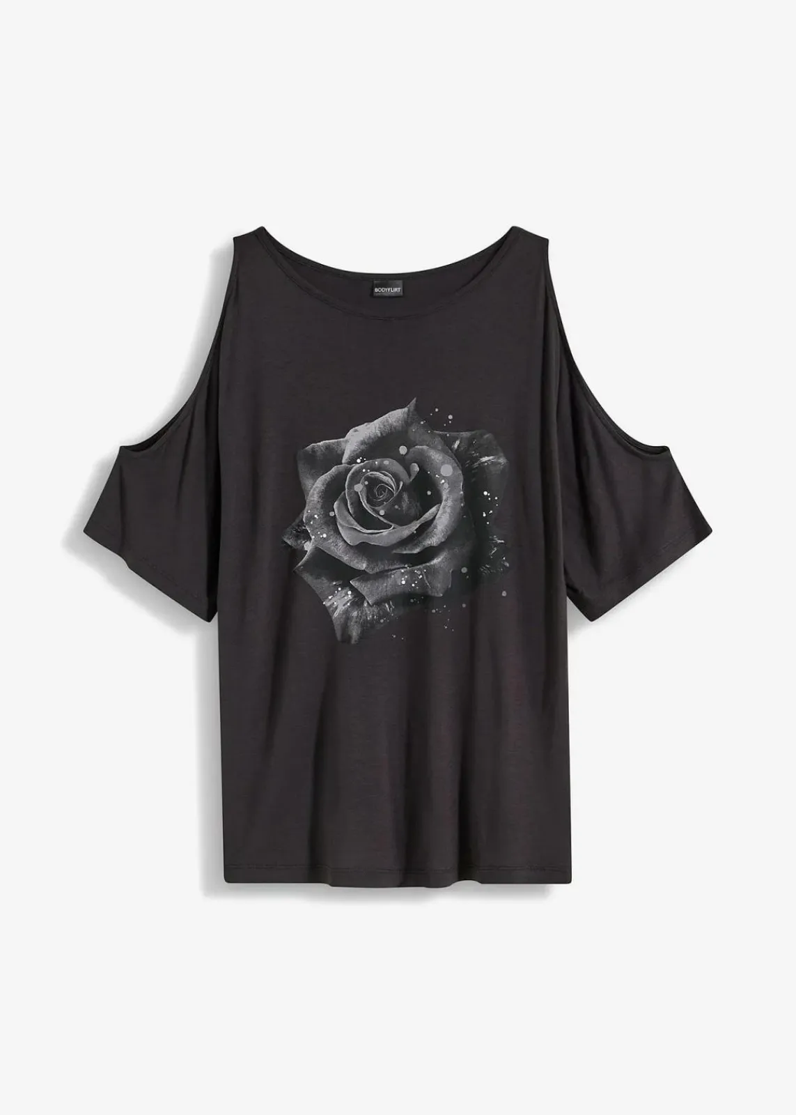 bonprix Nachhaltigere Materialien|Shirts & Tops^Cold-Shoulder-Shirt aus Viskose dunkelgrau floral