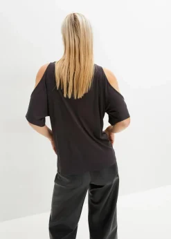 bonprix Nachhaltigere Materialien|Shirts & Tops^Cold-Shoulder-Shirt aus Viskose dunkelgrau floral