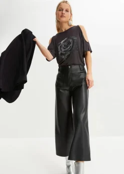 bonprix Nachhaltigere Materialien|Shirts & Tops^Cold-Shoulder-Shirt aus Viskose dunkelgrau floral