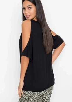 bonprix Shirts & Tops|Nachhaltigere Materialien^Cold-Shoulder-Shirt aus Viskose schwarz
