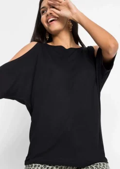 bonprix Shirts & Tops|Nachhaltigere Materialien^Cold-Shoulder-Shirt aus Viskose schwarz