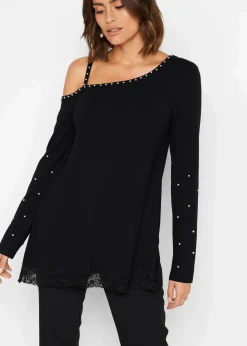 bonprix Shirts & Tops^Cold-Shoulder-Shirt mit Spitze und Perlen schwarz