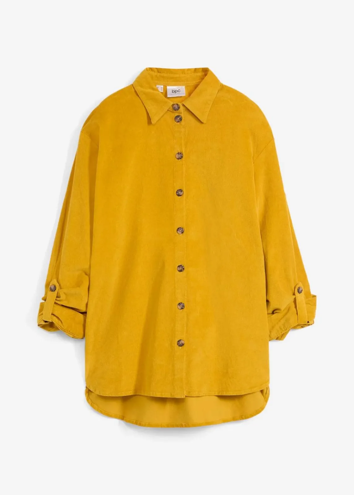 bonprix Bekleidung·Jacken & Mäntel|Blusen & Tuniken^Cord-Hemd mit Seitenschlitz ockergold
