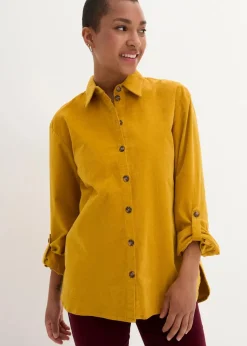 bonprix Bekleidung·Jacken & Mäntel|Blusen & Tuniken^Cord-Hemd mit Seitenschlitz ockergold