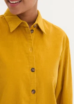 bonprix Bekleidung·Jacken & Mäntel|Blusen & Tuniken^Cord-Hemd mit Seitenschlitz ockergold