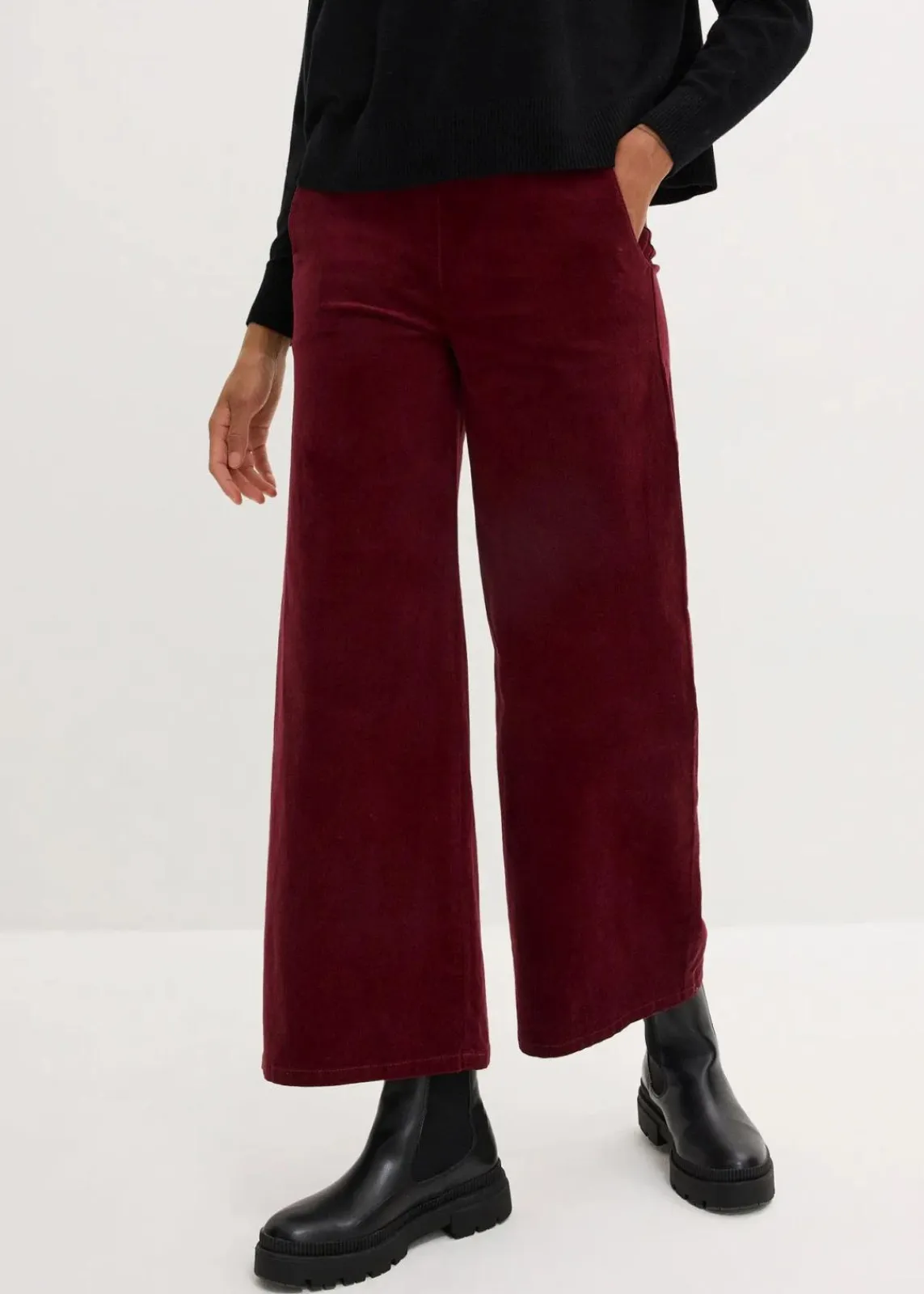 bonprix Hosen|Bekleidung·Kleider^Cordhose mit Bequembund, High Waist dunkelbeere