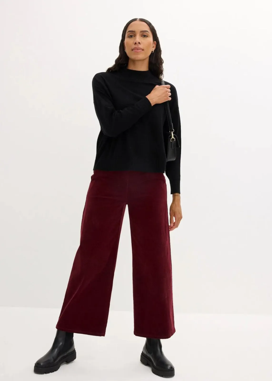 bonprix Hosen|Bekleidung·Kleider^Cordhose mit Bequembund, High Waist dunkelbeere