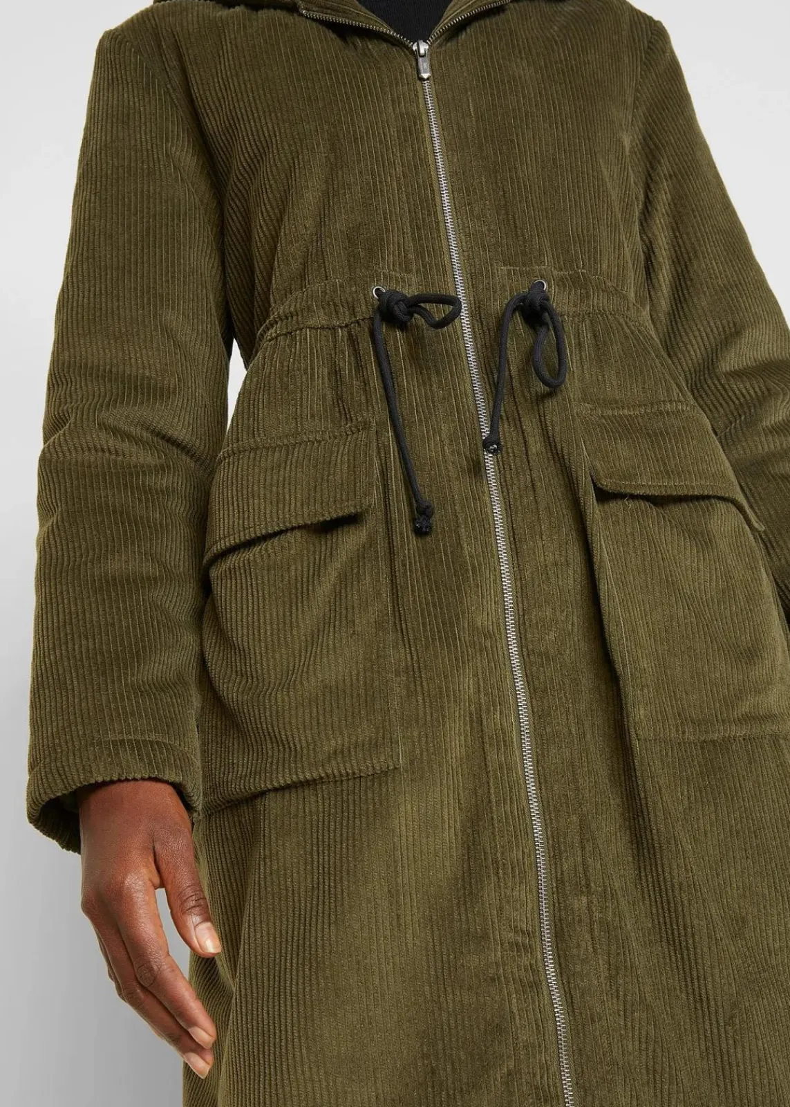bonprix Jacken & Mäntel|Bekleidung·Hosen^Cord-Mantel mit Teddy-Fleece Kapuze aus reiner Baumwolle dunkeloliv