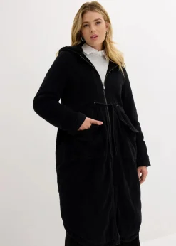 bonprix Bekleidung·Hosen|Jacken & Mäntel^Cord-Mantel mit Teddy-Fleece Kapuze aus reiner Baumwolle schwarz