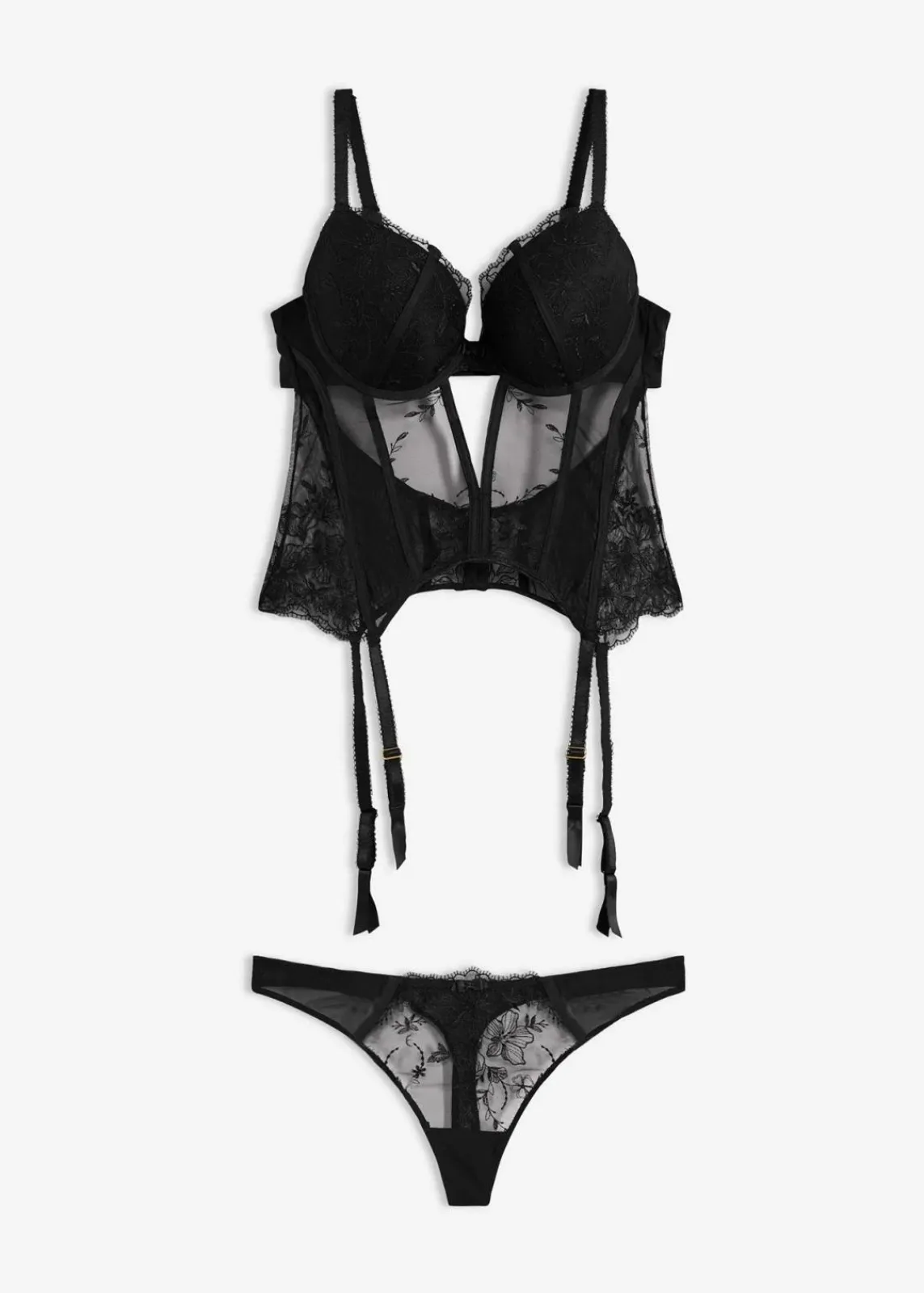 bonprix Corsagen & Negligés|Dessous^Corsage mit Bügel und String mit edler Stickerei (2-tlg.Set) schwarz