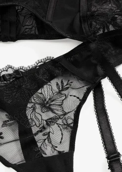 bonprix Corsagen & Negligés|Dessous^Corsage mit Bügel und String mit edler Stickerei (2-tlg.Set) schwarz