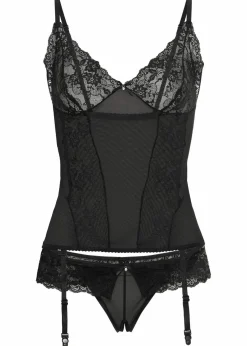 bonprix Wäsche·Corsagen & Negligés|Wäsche·Dessous^Corsage mit Strapshaltern + String ouvert (2-tlg.Set) schwarz