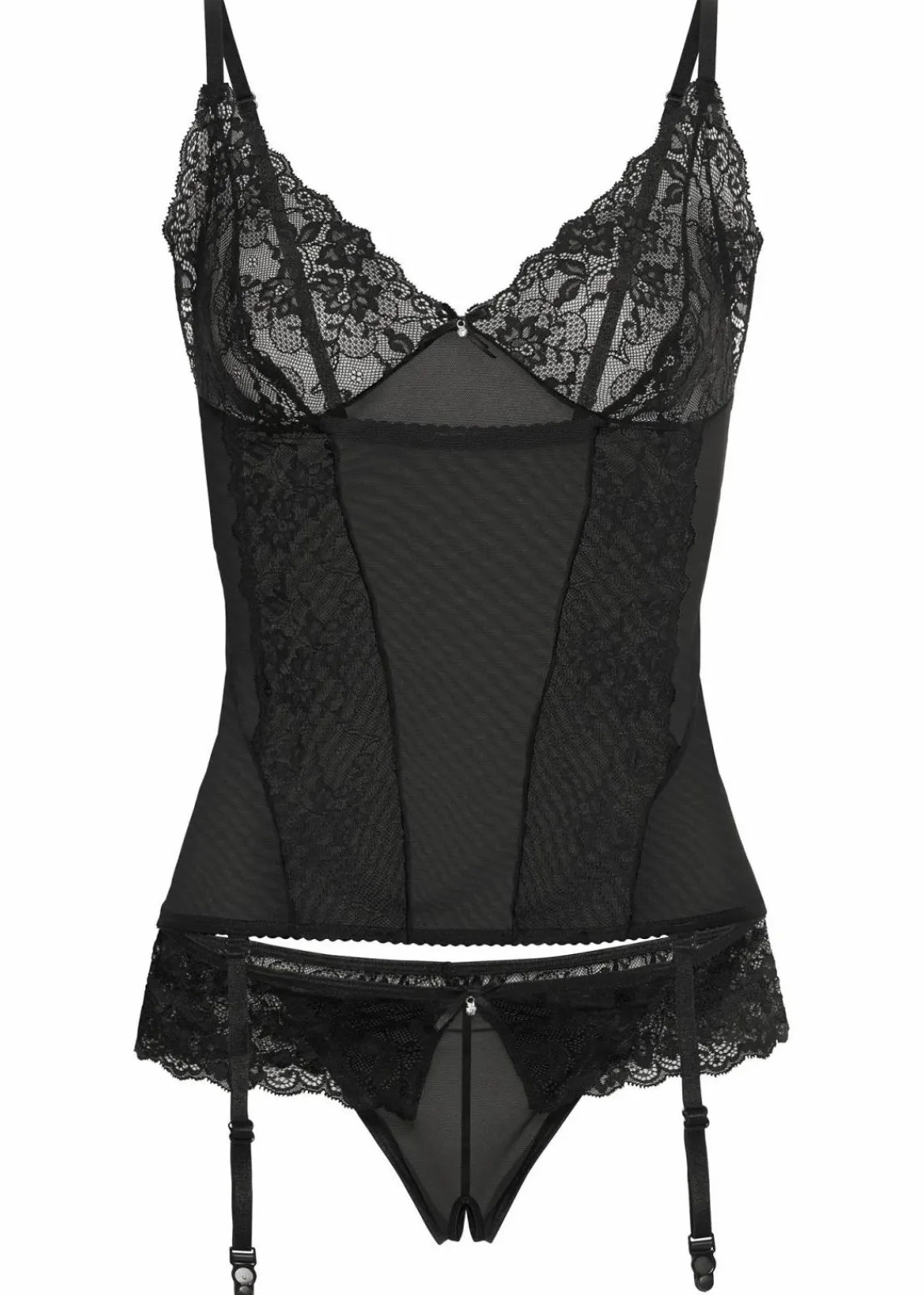 bonprix Wäsche·Corsagen & Negligés|Wäsche·Dessous^Corsage mit Strapshaltern + String ouvert (2-tlg.Set) schwarz