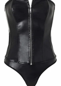 bonprix Erotikwäsche|Dessous^Corsage+String aus Lederimitat (2-tlg.Set) schwarz