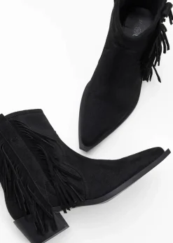 bonprix Stiefeletten^Cowboy-Boots mit Fransen schwarz