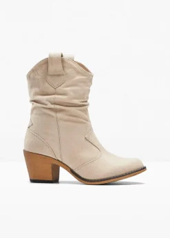 bonprix Schuhe & Accessoires In Spezialgrößen·Schuhe In Übergröße|Stiefeletten^Cowboy-Boots mit Raffung beige
